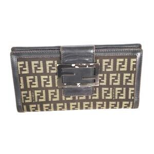 Fendi Zucca Vintage Wallet Canvas Leather Wallet Brown Purse Trifold Large Logo